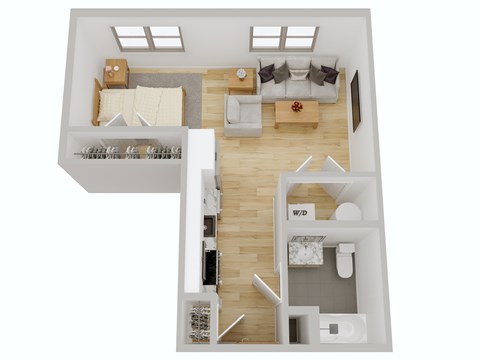 Floor plan for studio, 1 bath, 542 sqft